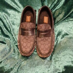 Coach Men's Dark Brown Patterned Loafers